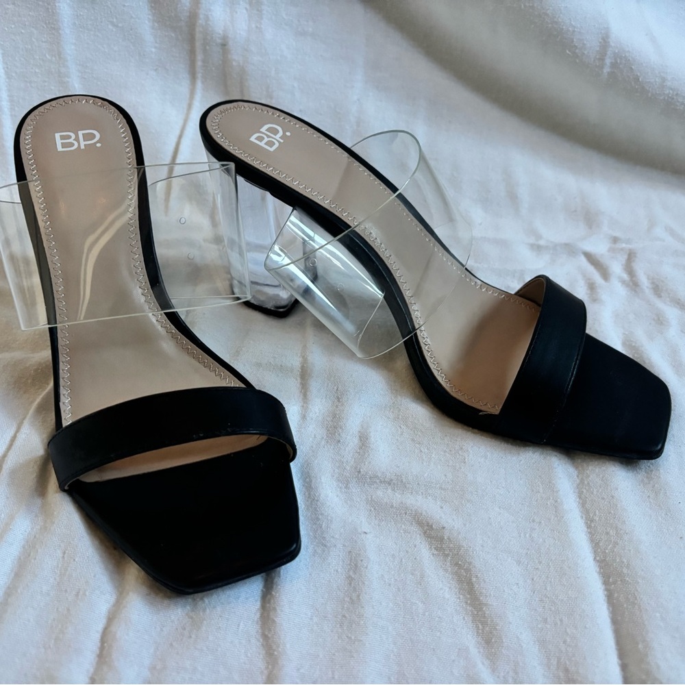 BP Women's Black Heels with Clear Straps